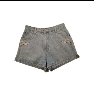 Floral Embroidered Light Blue Denim Shorts